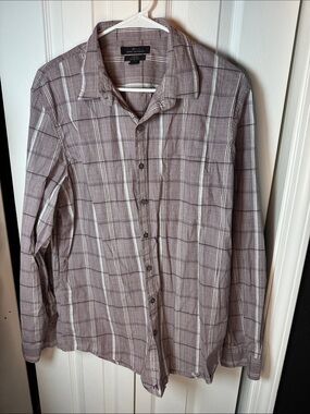 Marc Anthony Slim Fit Plaid Shirt in Mauve and White Stripes